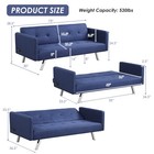 Costway Convertible Futon Sofa Bed Folding Recliner W usb Ports power Strip Blue
