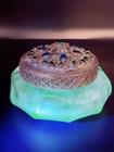 Antique Austrian Jeweled Filigree Trinket Powder Vanity Jar Uv Light Glass