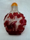 Fine 19th 20th Century Chinese Peking Glass Overlay Snuff Bottle With Amber Top 