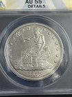 1877  Trade Dollar Anacs Certified Au55 Cleaned  Very Nice