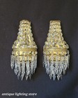 Vintage Antique Pair French Empire Brass Crystal 1 Light Sconces Wall Lights