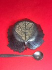 Vintage Clay Company 2005 Usa Pewter Metal Server Dish Leaf Spoon Salt Spices