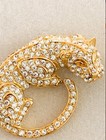 Trifari Vintage Pave Rhinestone Leopard Brooch Pin - Gold Tone