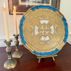 Vtg Florentine Gilt Wood Tray Made In Italy 17  Round Gold   Blue Hand Painted