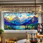 Stained Glass Window Film 39 3x17 7 Inches Colorful Mountain Landscape Decora   