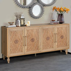 Boho Carved Wood Sideboard Buffet Cabinet Black Brown Storage Console Unit