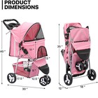 Foldable Pet Stroller For Cats And Dogs 3 Wheels Carrier Cart W cup Holder Pink