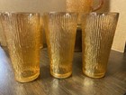 Jeannette Vintage Marigold Tree Bark Carnival Glass Pitcher And 8 Tall Tumblers