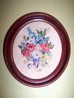 Pair Vtg Set 2 Micro Petit Point Needlepoint  floral  Framed Tapestry Complete