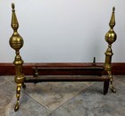 Ornate Brass Iron Fireplace Log Holders Cray Andirons Inserts Patina Hearth Prop