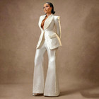 Silk Satin Women Suits Luxury Beaded White Outfits Fashional Prom Jacket Blazer