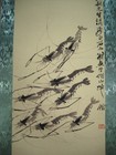 Old Chinese Antique Painting Scroll On Rice Paper About Shrimps By Qi Baishi         