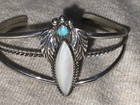 Native American Navajo Turquoise Mother Of Pearl Cuff Bracelet Adjustable