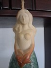 Ceramic Mermaid Wind Chime Green blue tan 12  With 6  Jute Cord Beach Decor