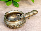 Antique Chinese Brass Iron Pan Cherry Blossoms And Bird