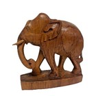Vintage Hand Carved Wood Elephant Figurine Statue Trunk Up Lucky Decor 7 5 as Is