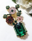 Gold Tone  Multicolor Crystal   Glass Rhinestone Potted Flower Bouquet Brooch