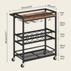 Bar Cart For Home  3-tier Serving Cart With Wine Rack  Rolling Wine Cart With   