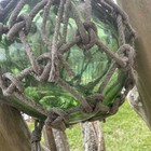 Japanese Large Glass Fishing Float Buoy Ball Net Vintage  Green