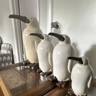 Set Of 4 Ceramic Penguin Figurines White And Brown Decorative Collectibles