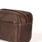 Men s New Genuine Leather Brown Toiletry Bag 