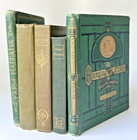Lot 5 Vintage Green Gilt Antique Victorian Decor Staging Shelf Hardcover Books
