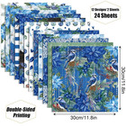 Blue Floral Scrapbook Paper 12x12 Double Sided - 24 Sheets Watercolor Flower Pri