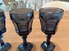Set Of  4  Vintage Fostoria Virginia Dark Blue Wine water Goblets - 7 25 