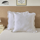 White Quilted Euro Shams European Pillow Covers Cotton Damask Set Of 2