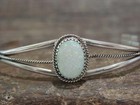 Native American Navajo Indian Sterling Silver   White Opal Bracelet By Saunders