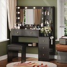 Vanity Desk Makeup Dressing Table Set W  Drawers Sliding Mirror And Led Lights