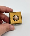 Vtg Gold Tone Pink Cabochon Rhinestone Pill Box