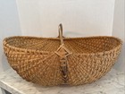 Vtg Large Buttocks Egg Basket Primitive Gods Eye Handmade Woven 21x12 Inches 