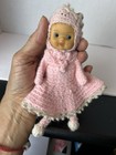 Vintage Handmade Crochet Baby Doll Pink Blue Eyes 7    Vinyl Face Pink Outfit
