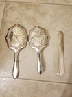 Vintage Silver Tone Pink Rose 3 Pieces Vanity Set Mirror Brush Comb