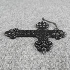Small Cast Iron Wall Cross Fleur De Lis Rope Detail Glossy Black Vine Design