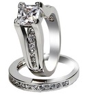Women s Wedding Ring Set Princess Cut Engagement Stainless Steel Sizes 5-11