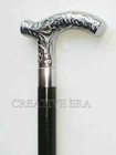 Antique Designer Silver Brass Victorian Handle Black Wooden Walking Cane Stick
