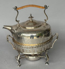 Barker Ellis Silver Platted Tea Kettle  Pot Stand Warmer Burner 3 Pcs Raf Wwii