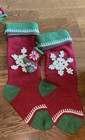 2 Wool Christmas Stocking Knit Vintage Red Green 20    Bonus 5  Coordinating Socks