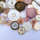 Vintage Button Lot Fancy Pink Gold Lucite Mother Of Pearl Metal Fabric Plastic 