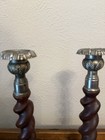 Vintage English Oak Barley Twist Candlesticks Chrome Sconces Feet Reg No 27633