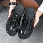  Mens Open Toe Leather Slide Sandals Slip On Flat Comfort Beach Walking Shoes
