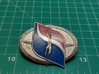 Vintage Greyhound Lines Driver s Hat Badge Red blue Silver Tone