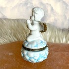 Vintage Trinket Pill Box White Porcelain Cherub angel Hinged Keepsake