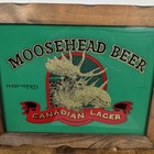 Vintage Moosehead Beer Canadian Lager Sign Wood Framed Glass 19 5  X 15 5 
