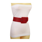 Women Red Faux Leather Band Wide Fashion Belt Hip Waist Square Buckle Size M L