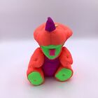 Fisher Price Puffalump Neon Triceratops Squeaky 7  Nylon Dinosaur Vtg 1992 Plush