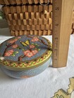 Daher Round Lidded Tin Floral Butterfly Trinket Box 5 5  Made In England