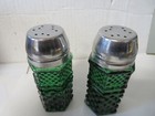 Emerald Green Rare Anchor Hocking Vintage Glass Salt Pepper Shakers Set